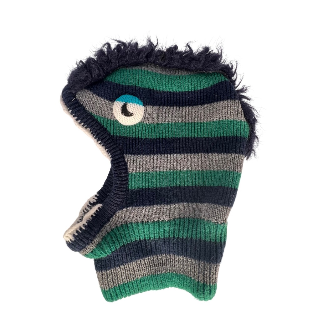 Kids Monster Balaclava Hat Striped Green Navy Gray Fun Face Winter Ski Snowboard
